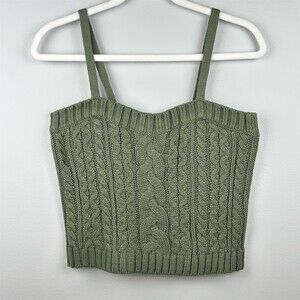 Revolve 525 America Sweater Tank Top Womens Size M Ivy Green Cable Knit Cropped